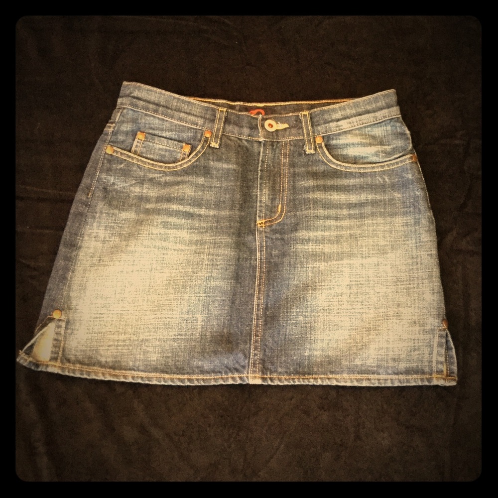 Buz Jones Mini Pearl Crashwash Denim Skirt